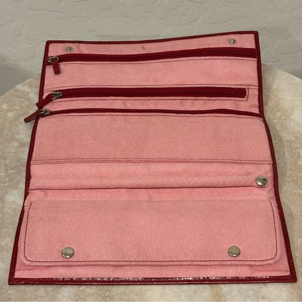 Red Envelope fold over snap travel jewelry wallet